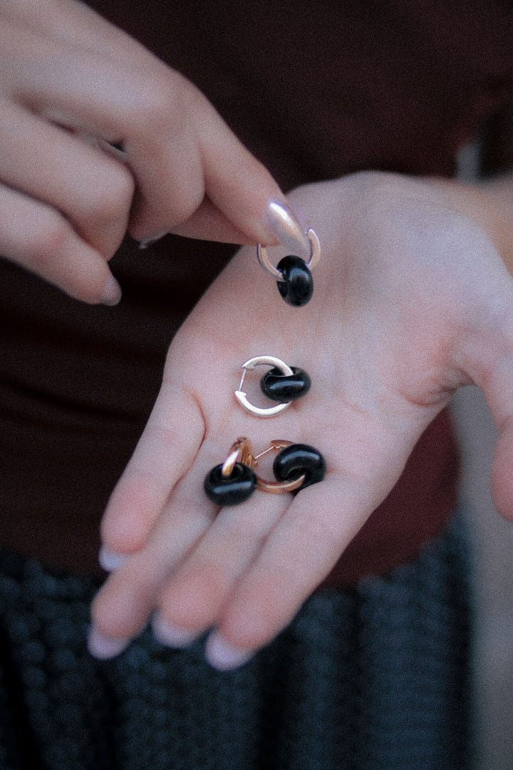 Aros Obsidiana · Plata