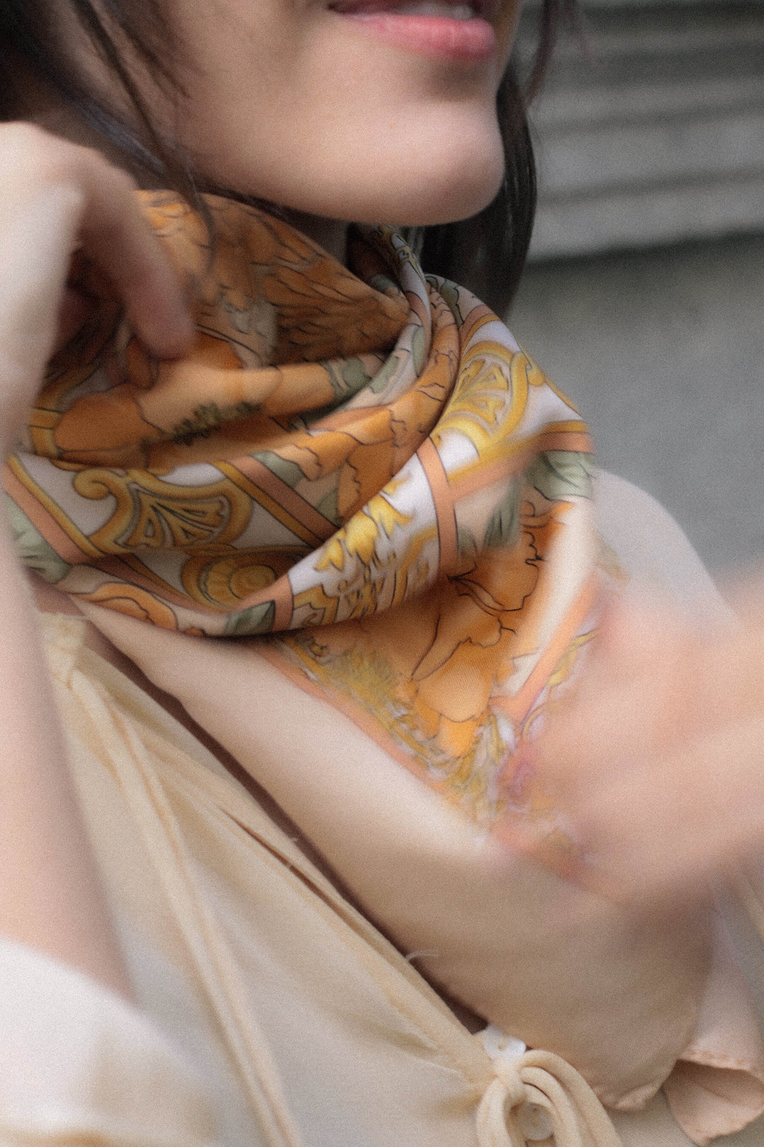 Pañuelo vintage · Flores melocotón